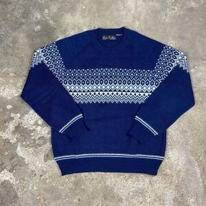 Vintage 70s Colin St Marx Sweater Size Medium Blue Geometric Pullover Acrylic